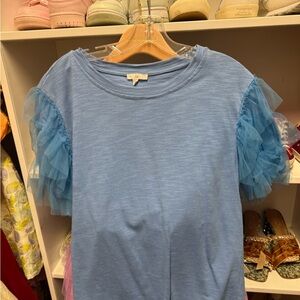 Blue Top with Tulle Sleeves